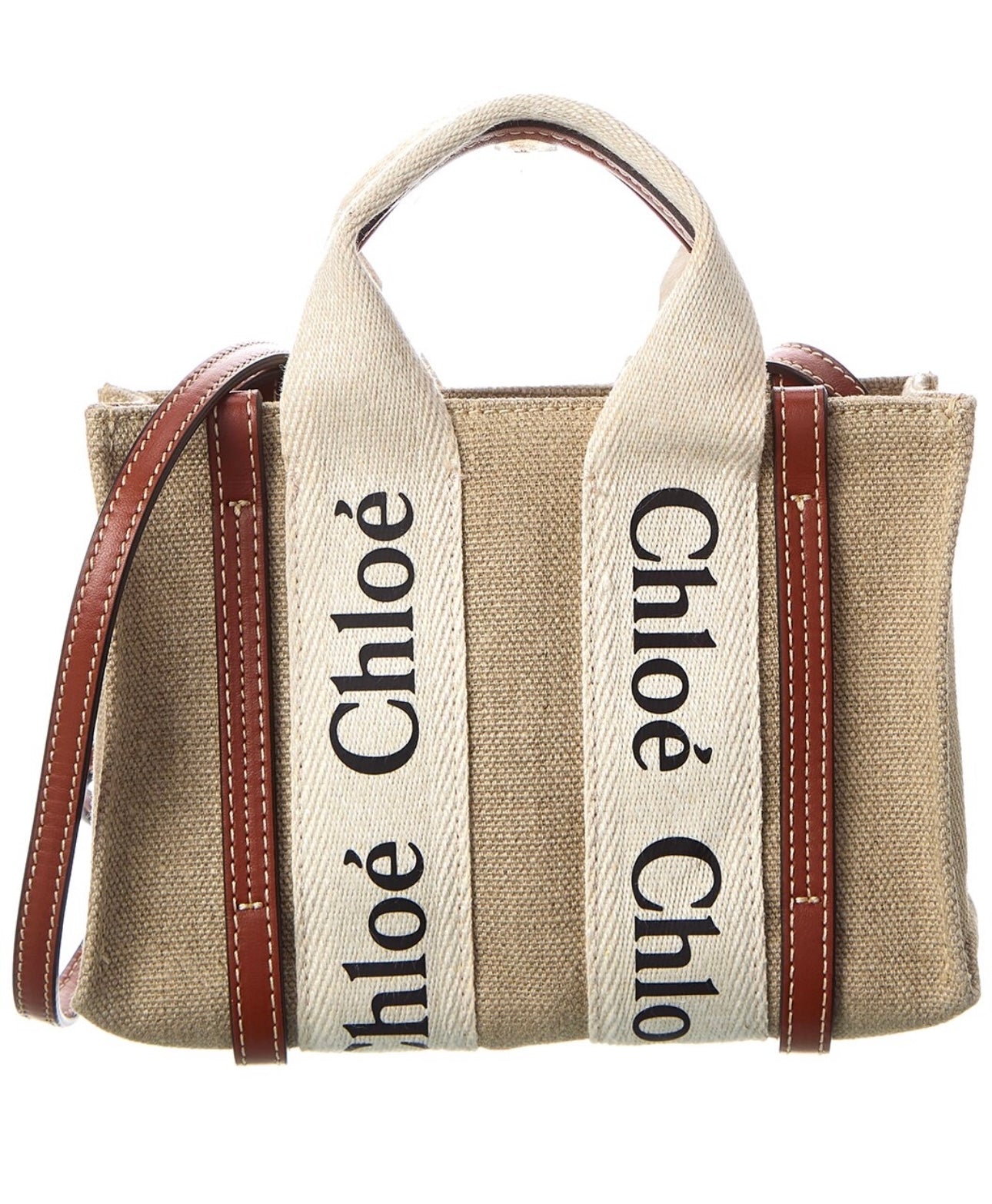 Chloé Woody Mini Canvas & Leather Tote NEW