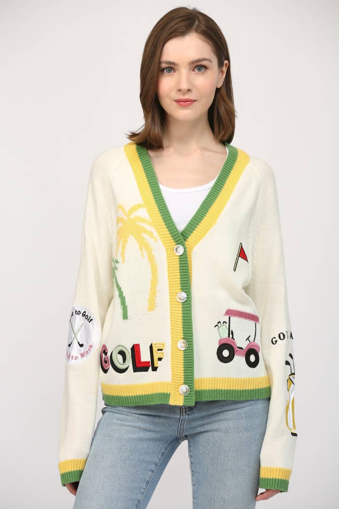 FATE - GOLF EMBROIDERED PATCH CARDIGAN LW2119