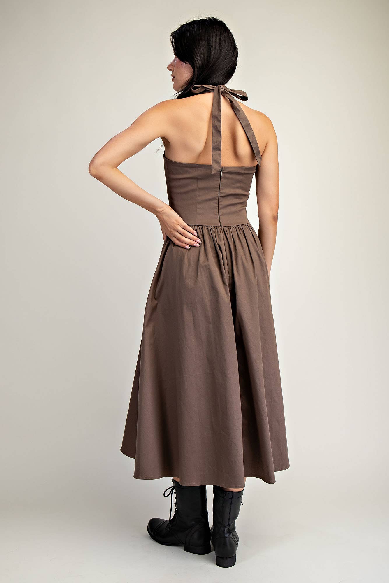 Halter Midi Stretch Woven Dress
