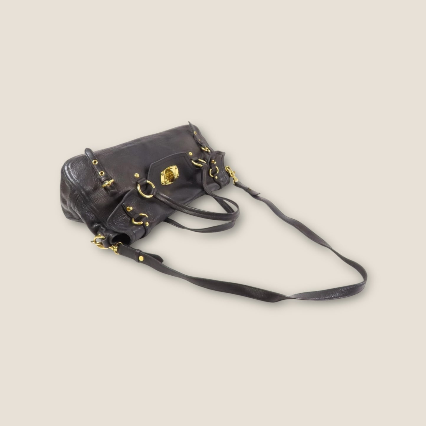 Miu Miu Black Calfskin Leather 2-Way Shoulder Bag with Gold Hardware
