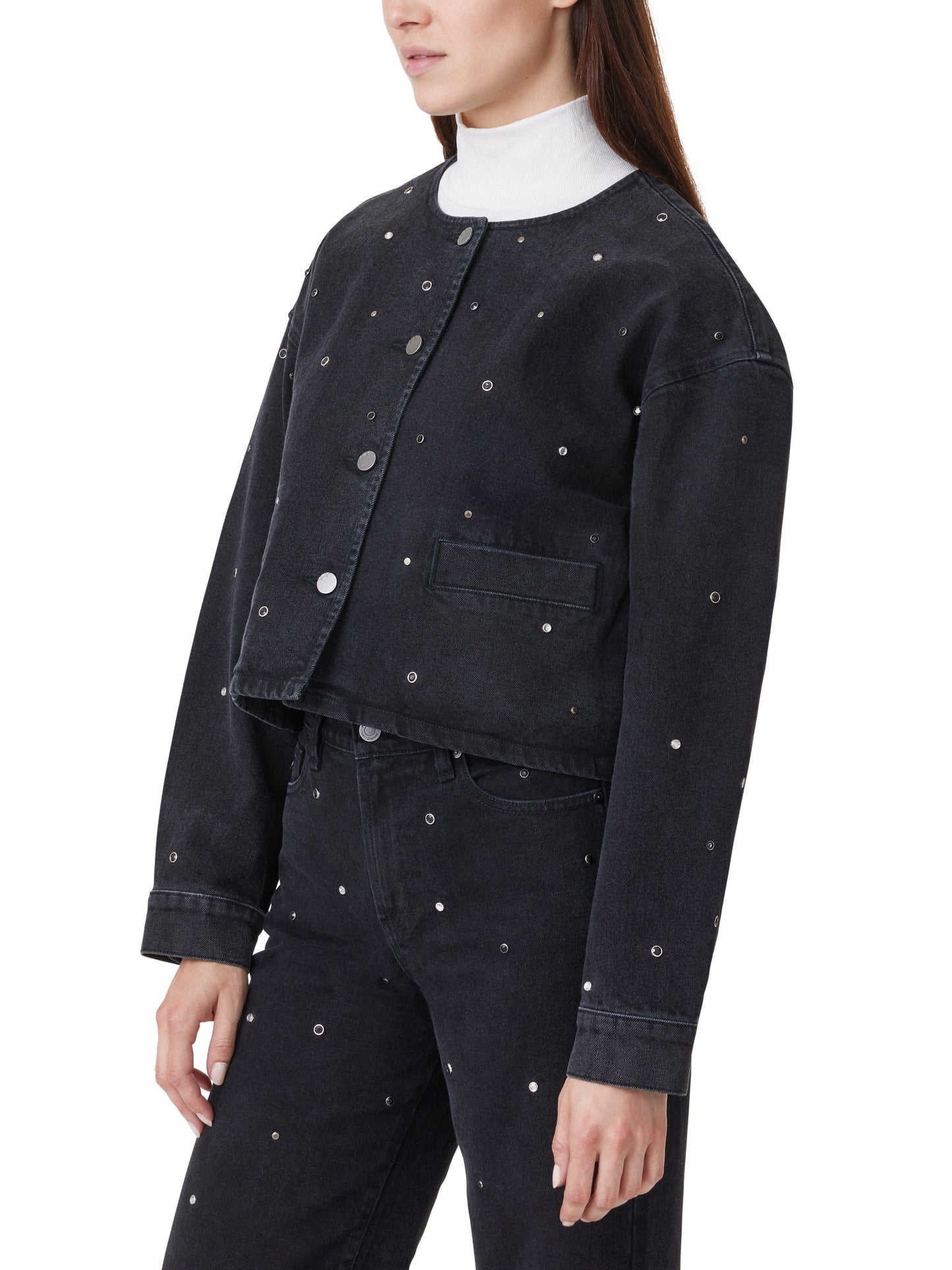 Collarless Crop Grommet Jacket