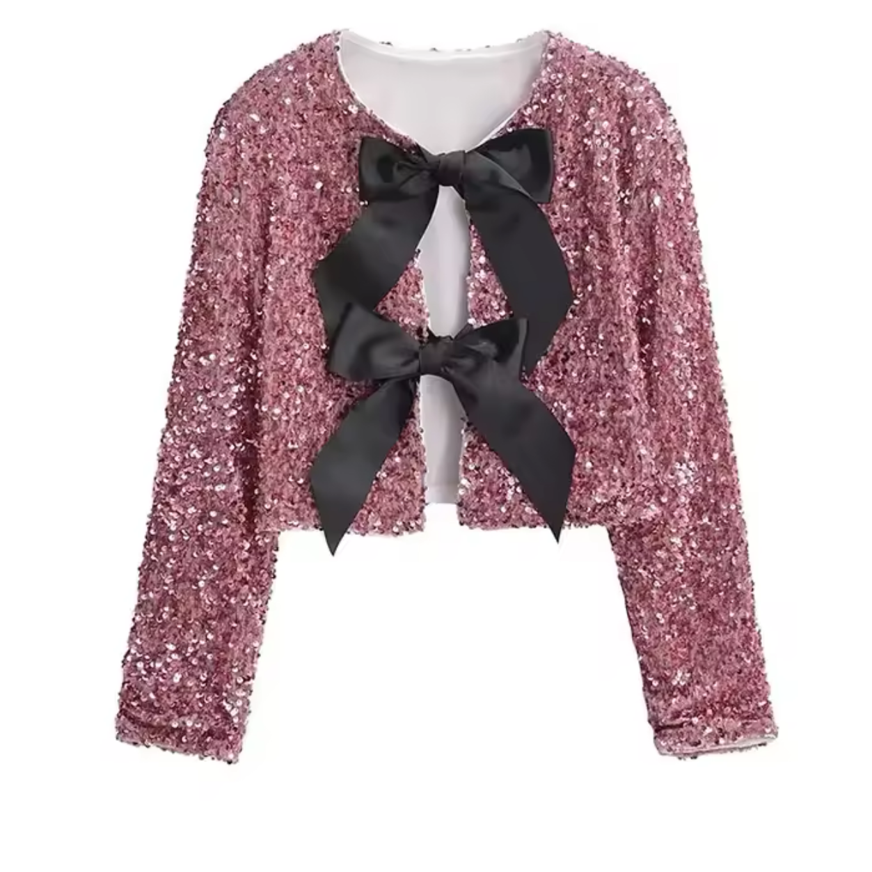 Sequin-Embellished Bow-Tie Statement Top”
