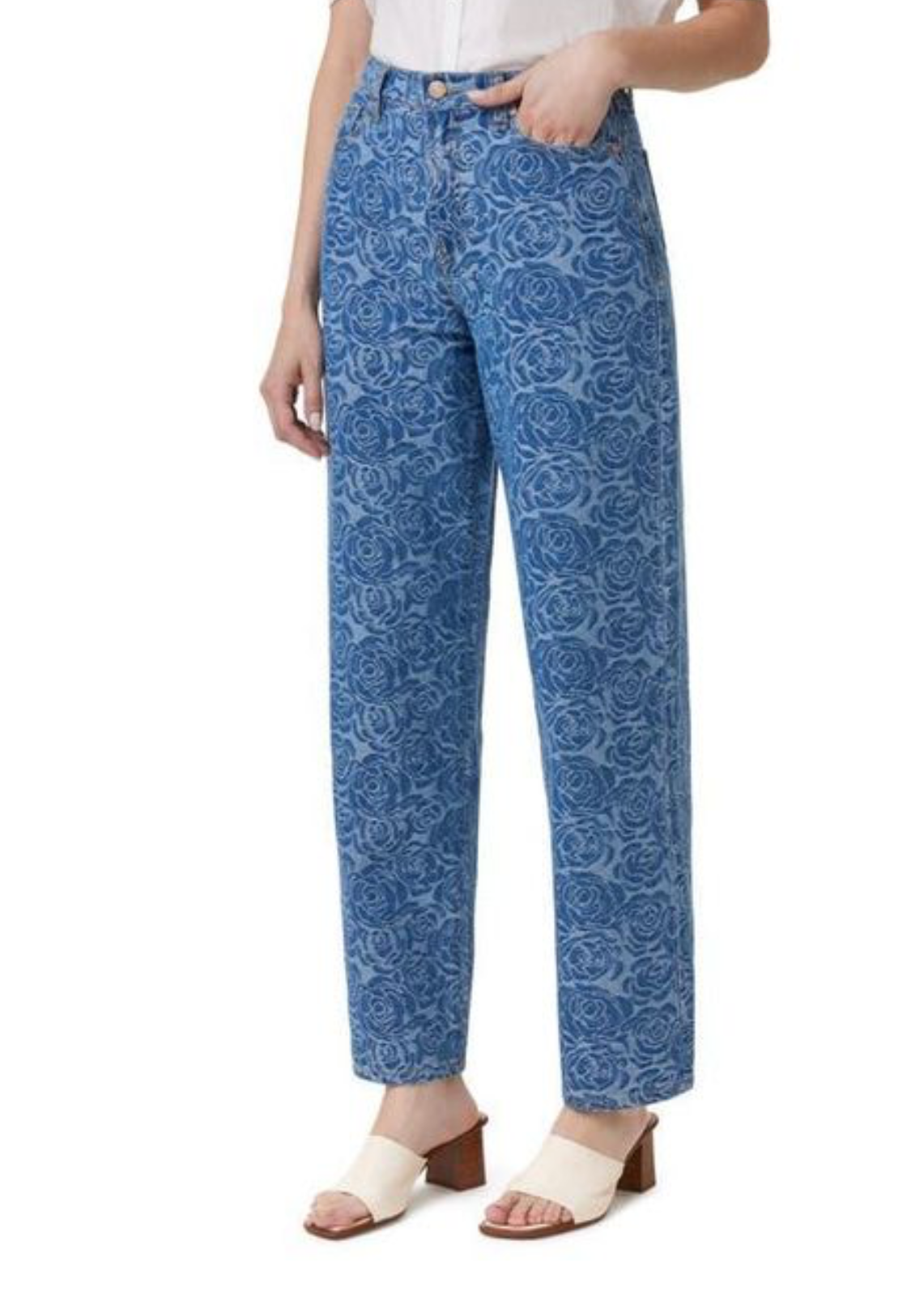 Jacquard Rose High Waist Barrel Leg Jeans Habitual