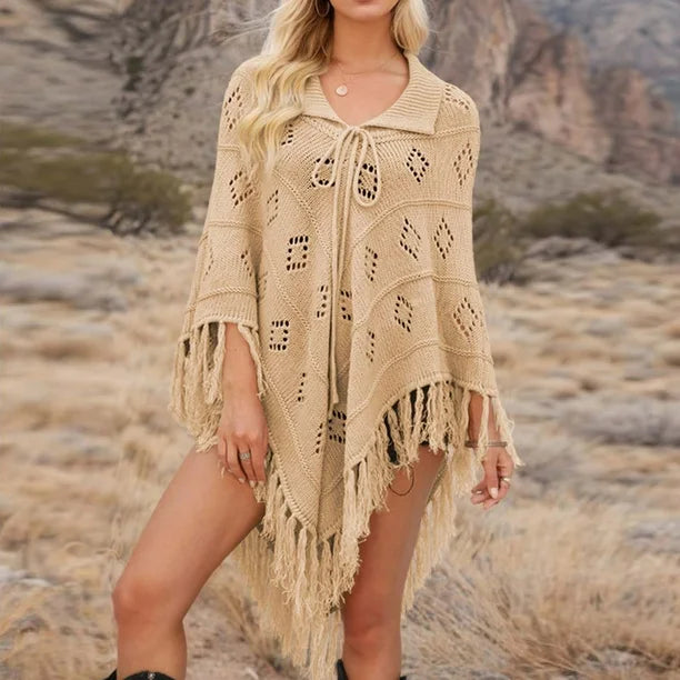 Southwestern Knit Eyelet Poncho