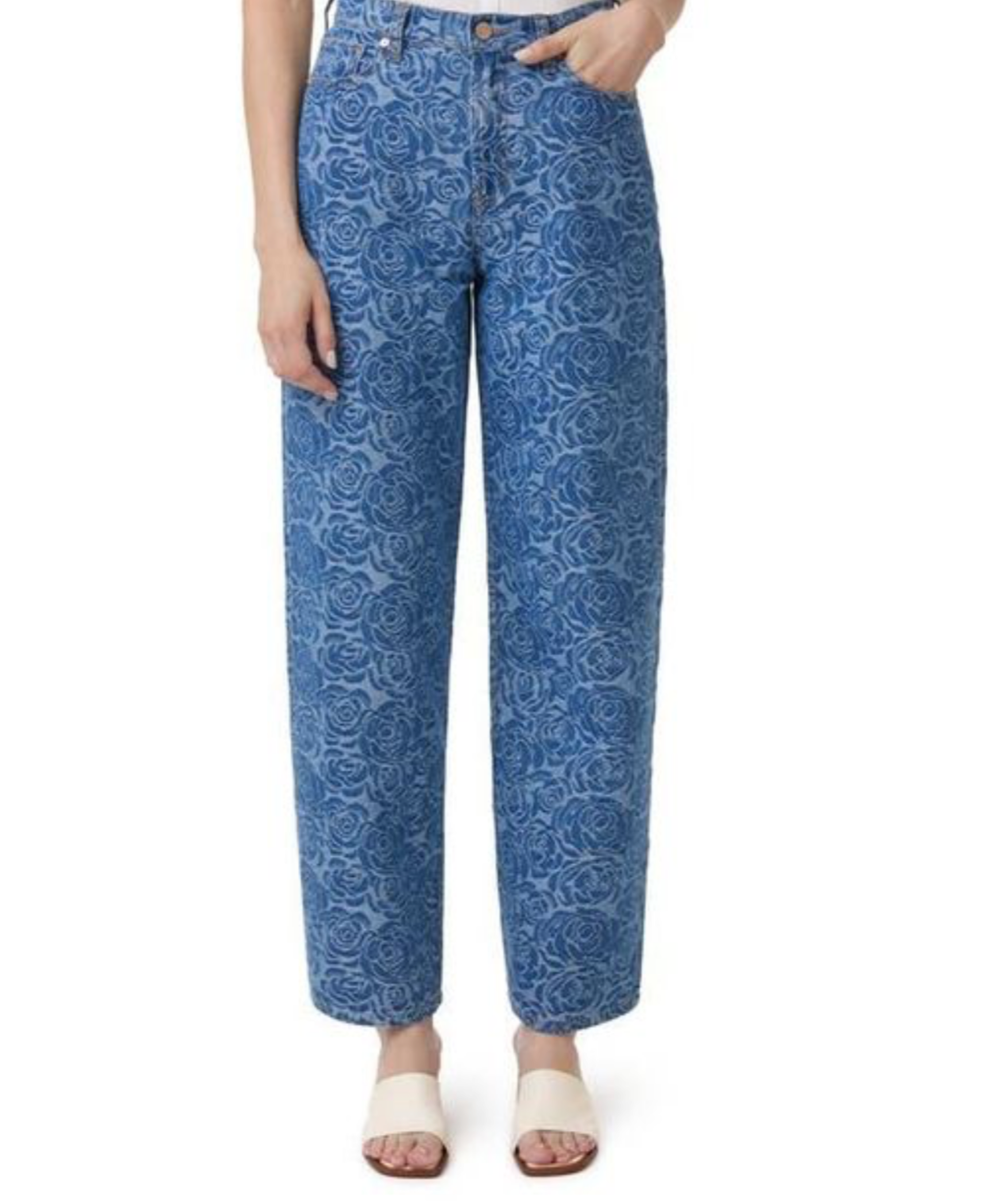 Jacquard Rose High Waist Barrel Leg Jeans Habitual
