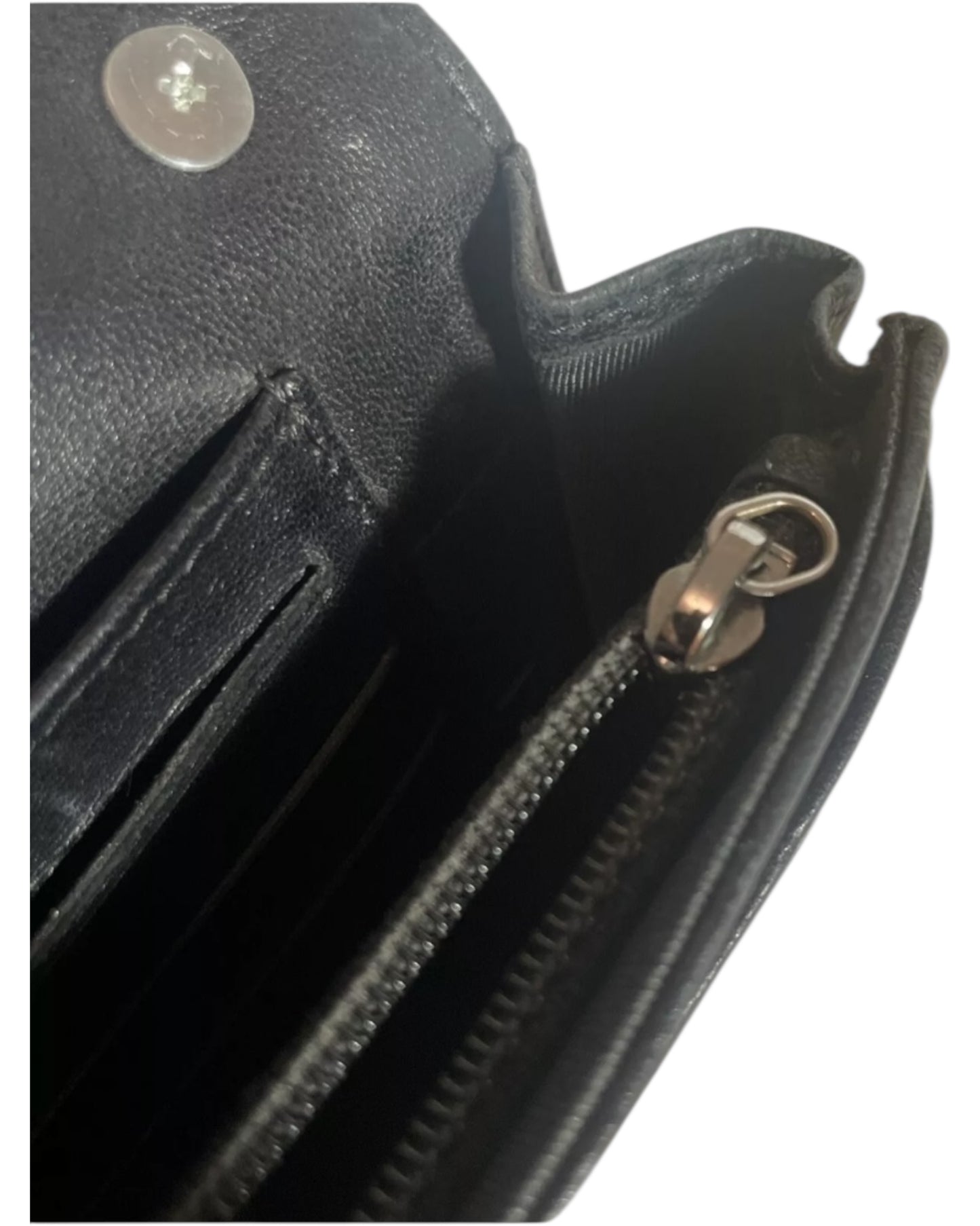 Authentic Chanel Quilted Leather Wallet on Chain – Black / Silver (Non-Chanel Chain)