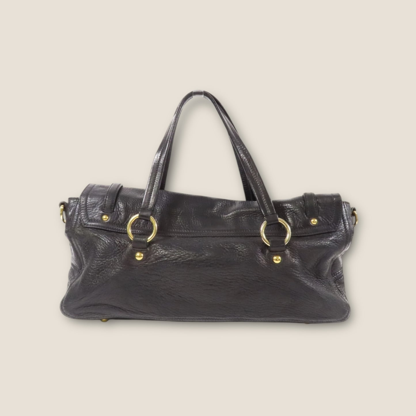 Miu Miu Black Calfskin Leather 2-Way Shoulder Bag with Gold Hardware