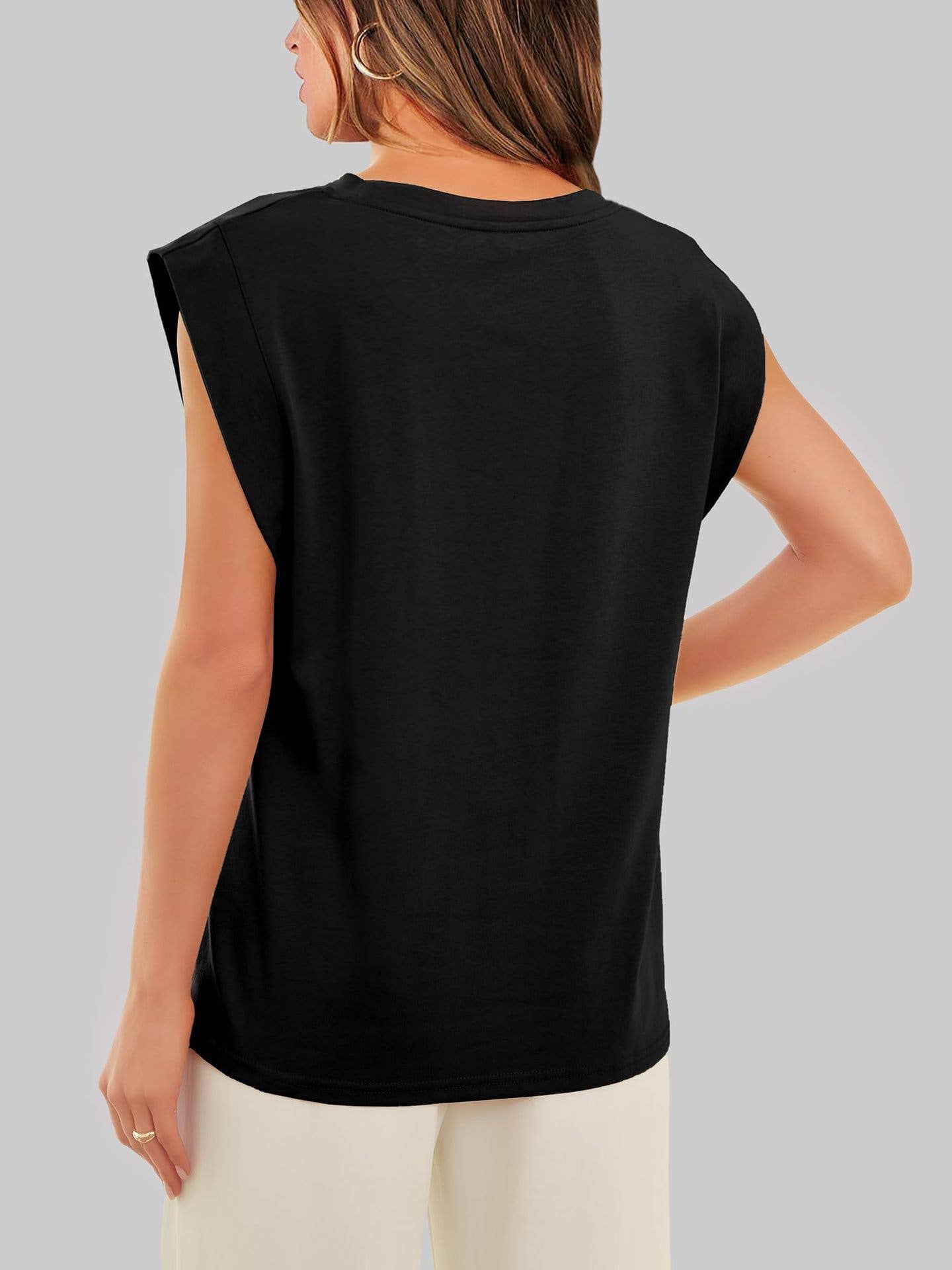 Rosa Clothing - Round neck cap sleeve cami base tank top loose basic vest