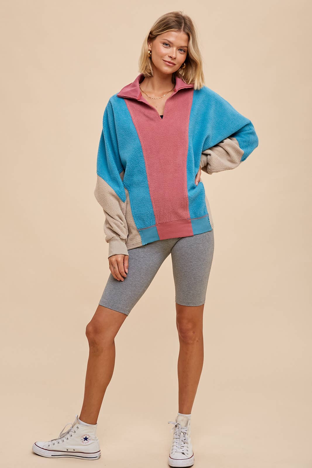 In Loom - COLOR BLOCK PANELED FLEECE PULLOVER
