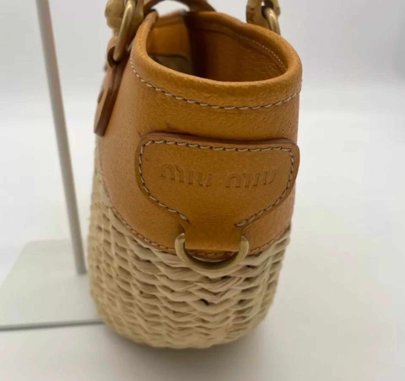Vintage Miu Miu bamboo handle straw bag