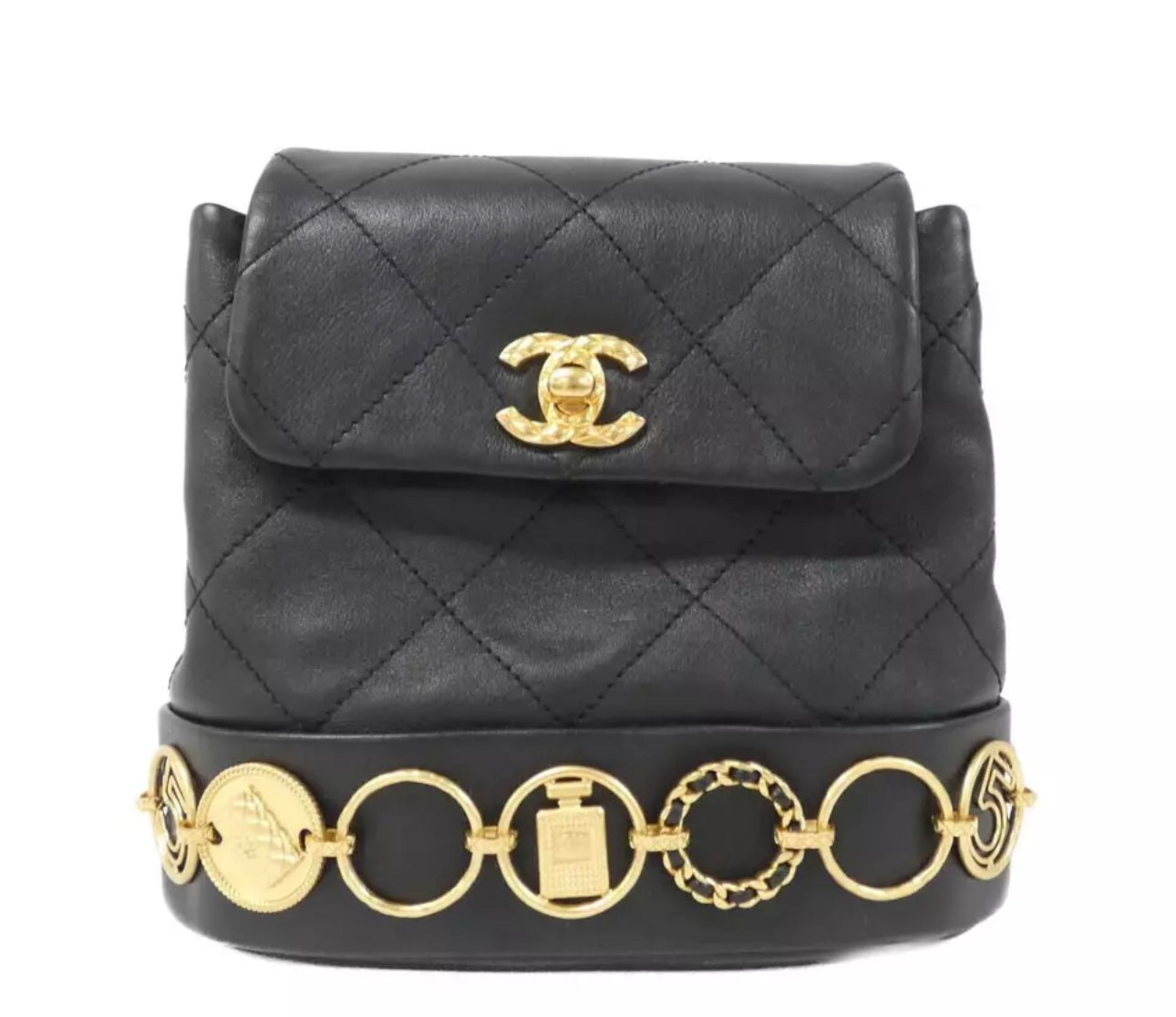 Chanel Small Charm Backpack Black Calfskin Aged Gold Hardware