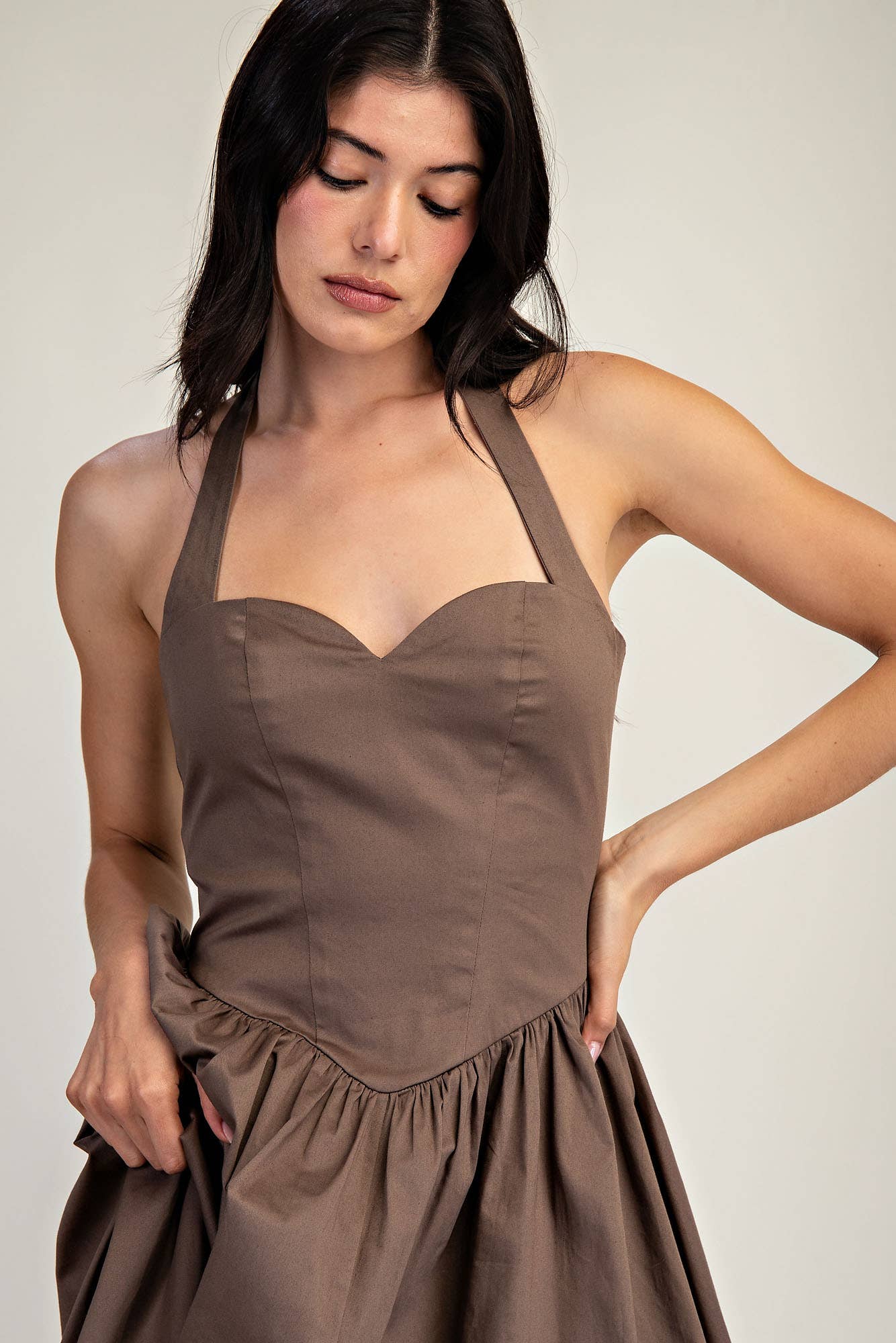 Halter Midi Stretch Woven Dress
