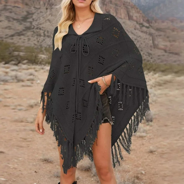 Southwestern Knit Eyelet Poncho