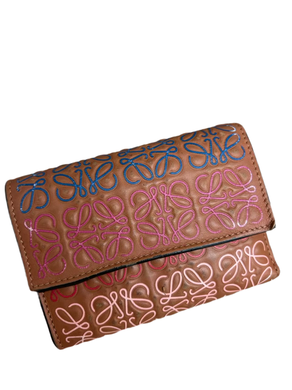 LOEWE - Anagram Trifold Wallet Brown Multicolor Leather