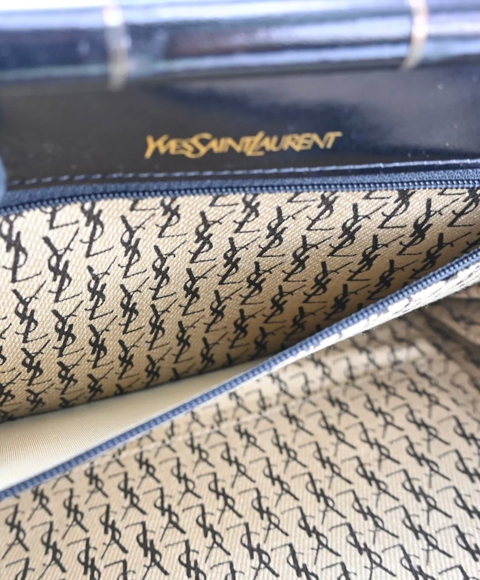 Yves Saint Laurent YSL Black Chevron Leather Clutch Bag