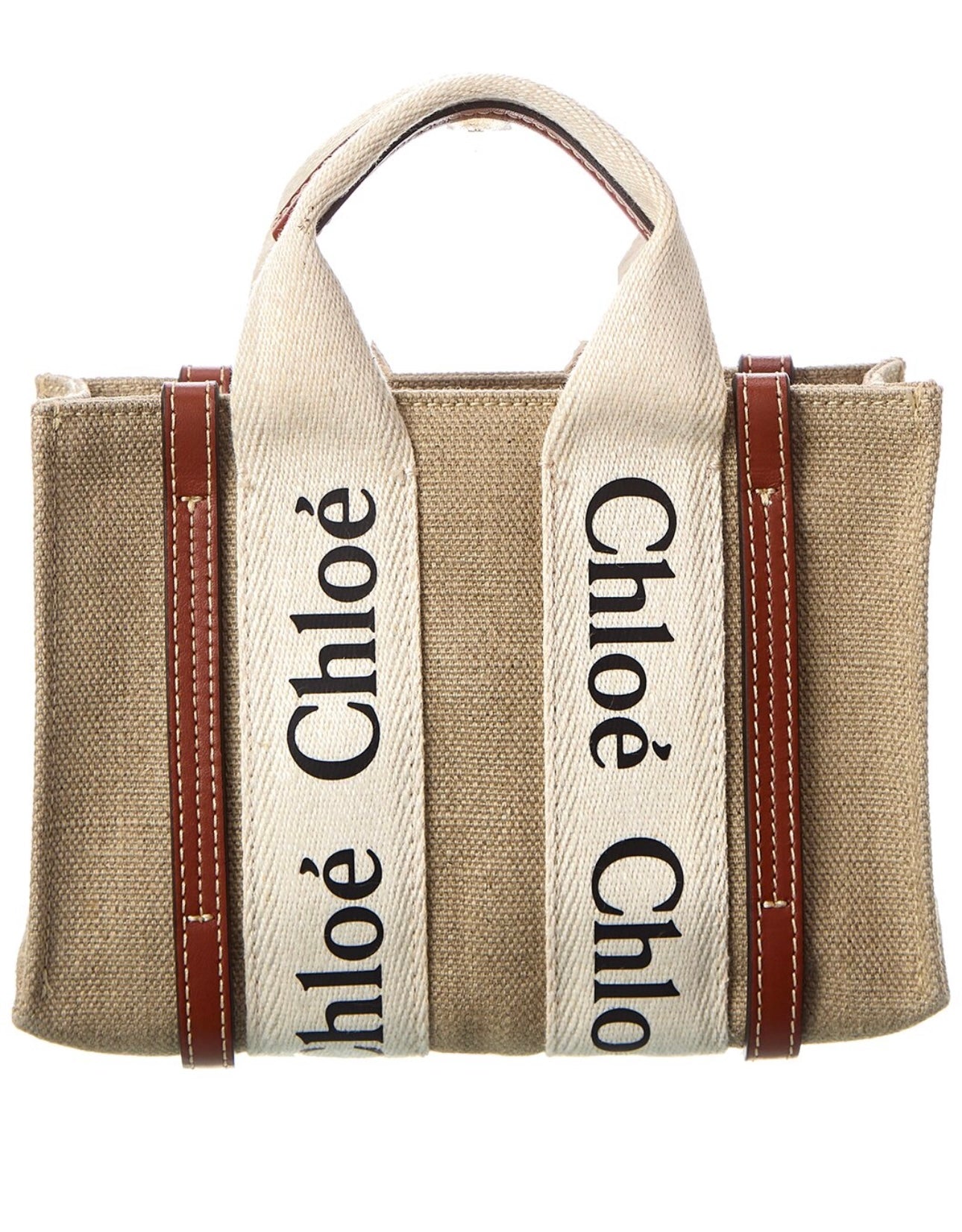 Chloé Woody Mini Canvas & Leather Tote NEW