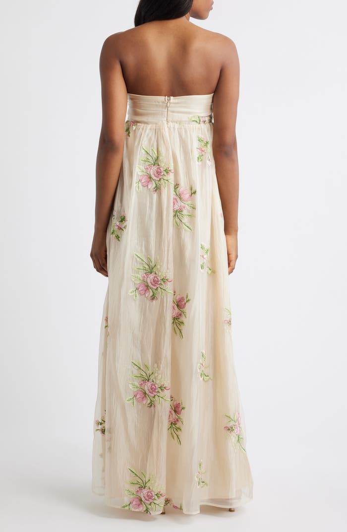 Fiona Floral Embroidery Strapless Dress Lulus