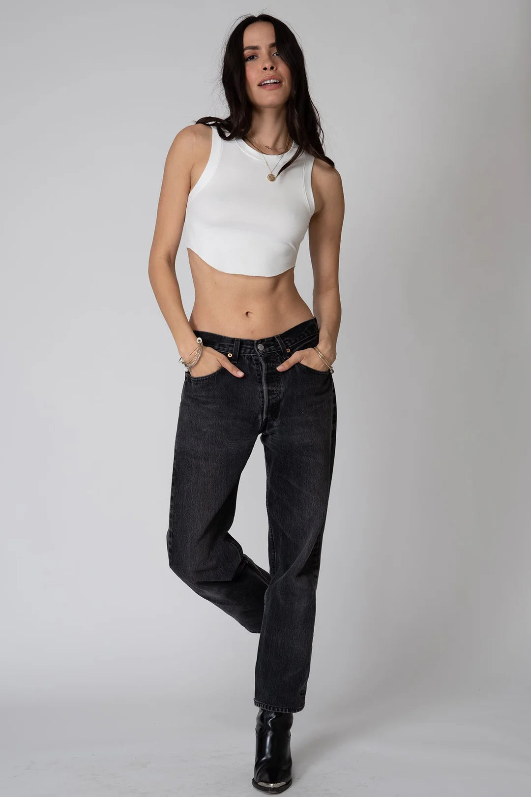 SMOOTH CROP HIGH NECK TANK STILLWATER