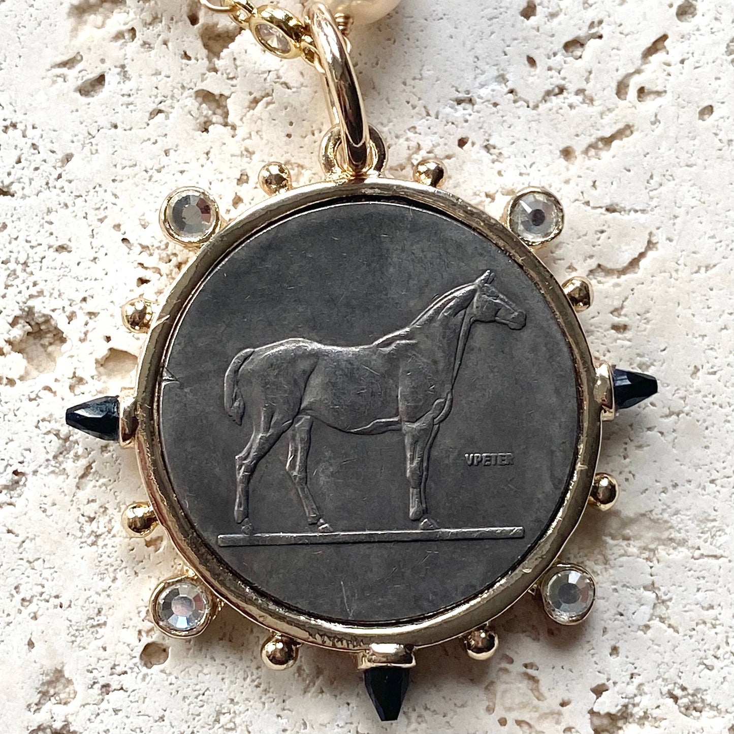 VB&CO Designs Handmade Jewelry - Horse necklace coin pearl jewelry handmade gold boutique