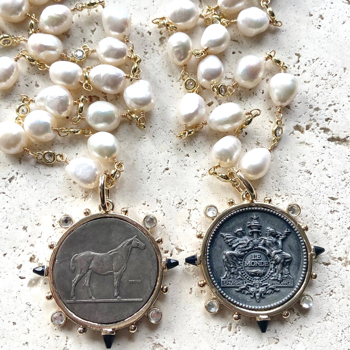 VB&CO Designs Handmade Jewelry - Horse necklace coin pearl jewelry handmade gold boutique