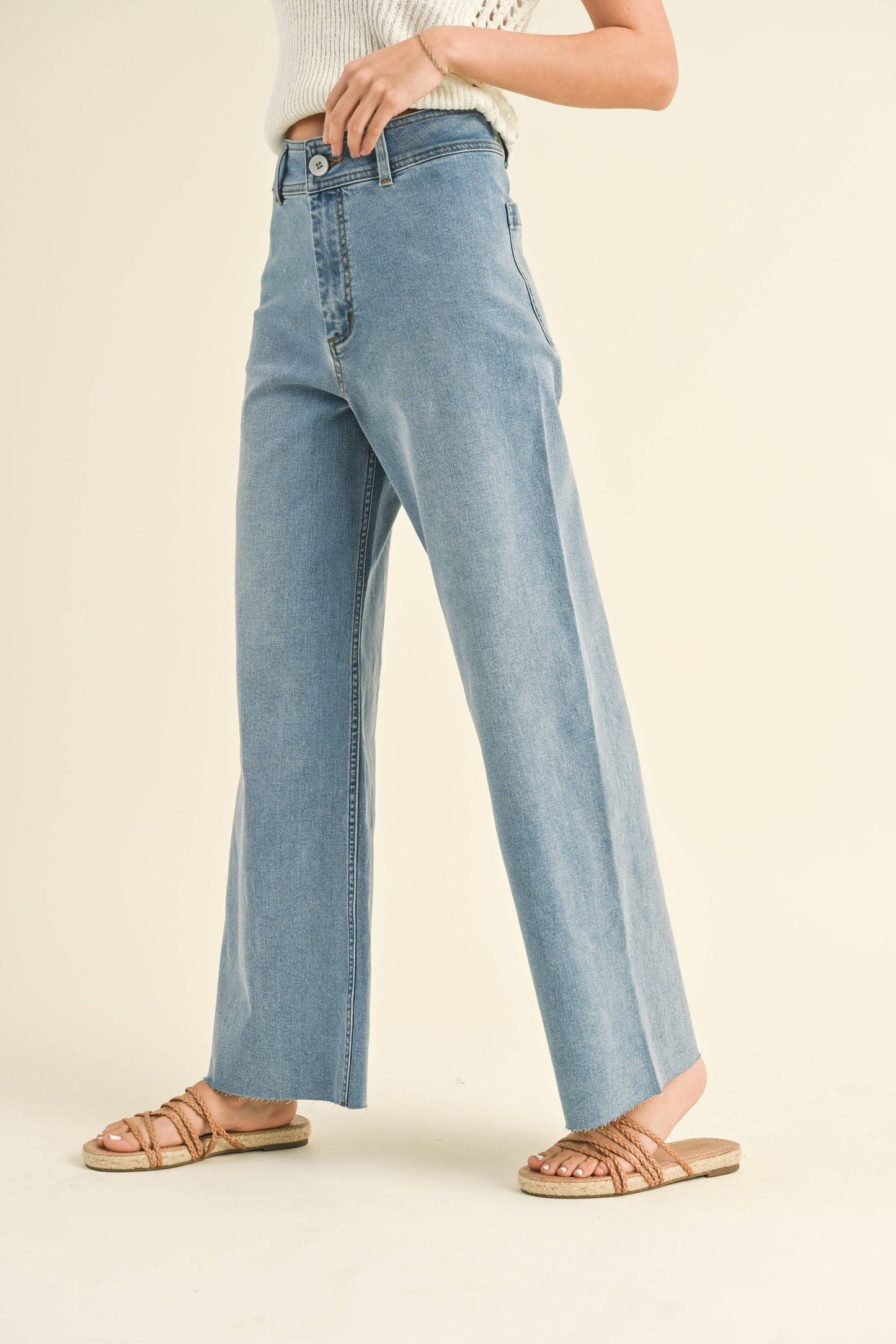 Straight Wide Leg Denim Pants - Miou Muse