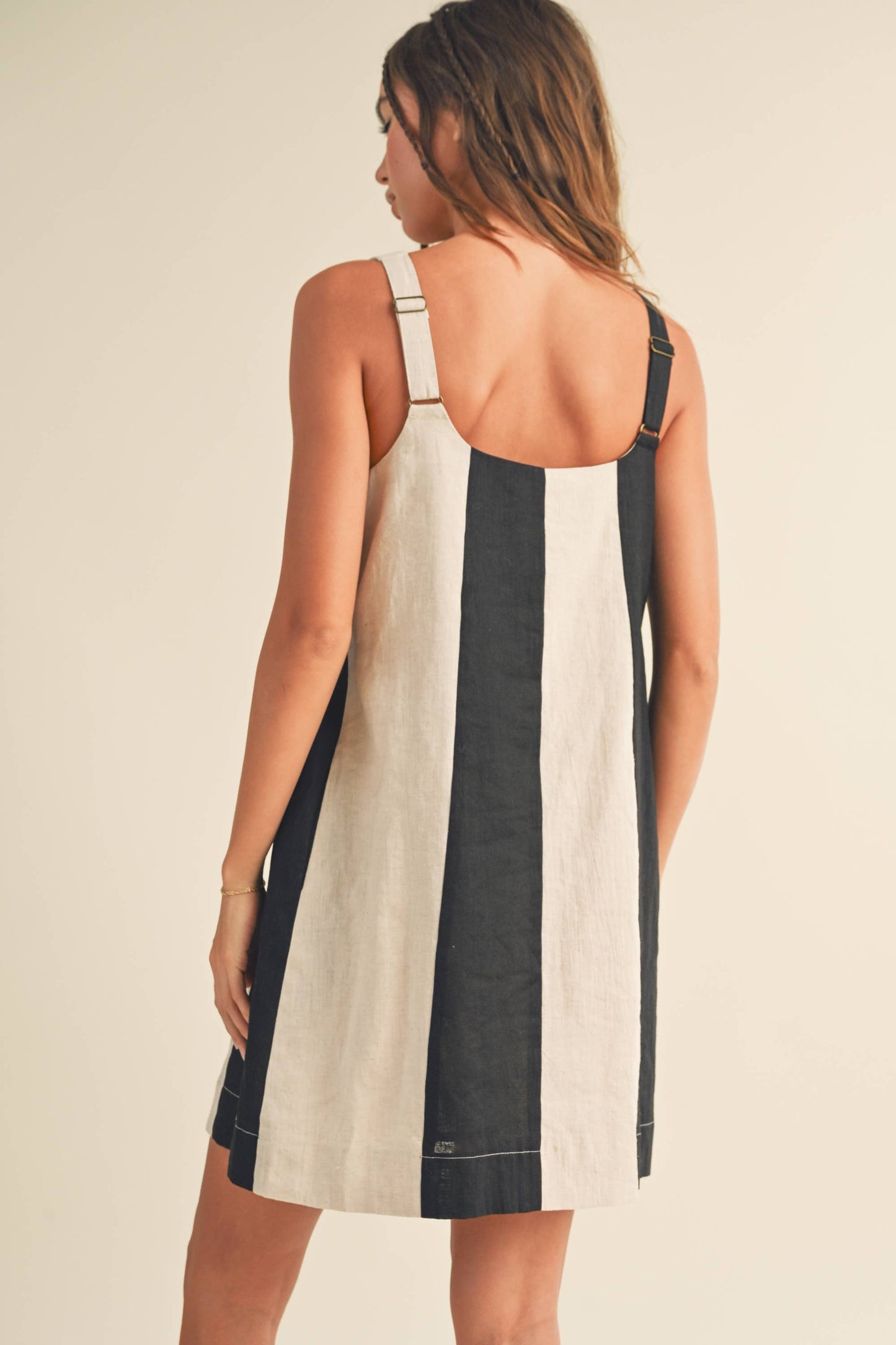MIOU MUSE - D3367 COLOR BLOCK LINEN MINI DRESS