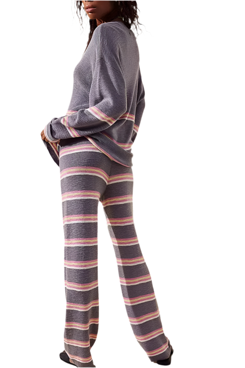 Long-sleeved striped trousers two-piece set