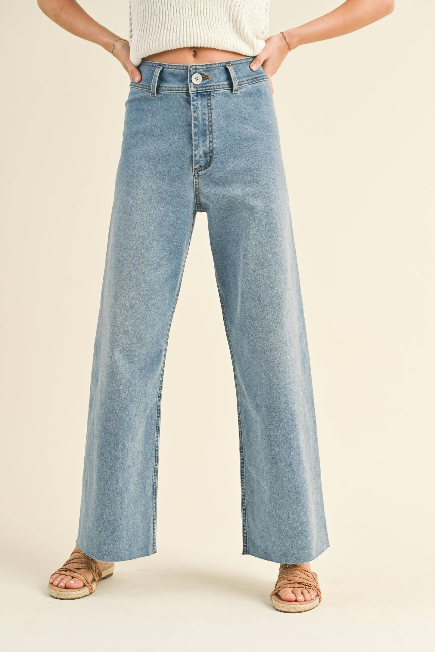 Straight Wide Leg Denim Pants - Miou Muse