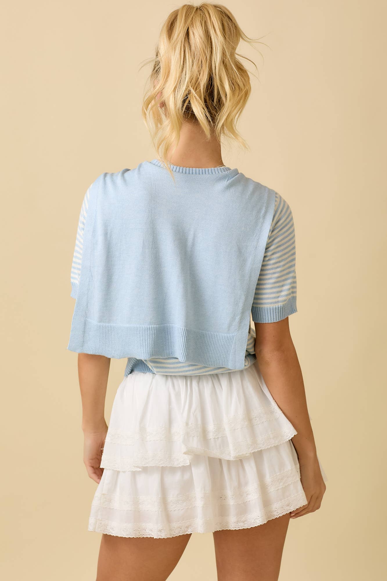 Main Strip - Sweater Shawl Wrap Set With Stripe Knit Top