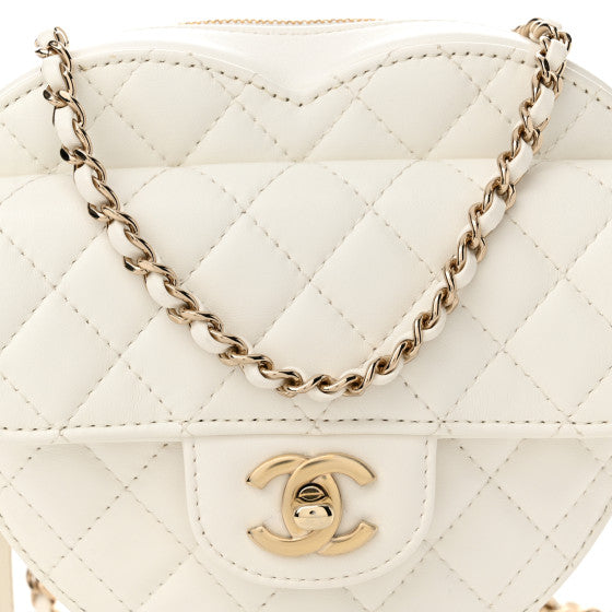 Chanel- Lambskin Quilted CC In Love Heart Bag White