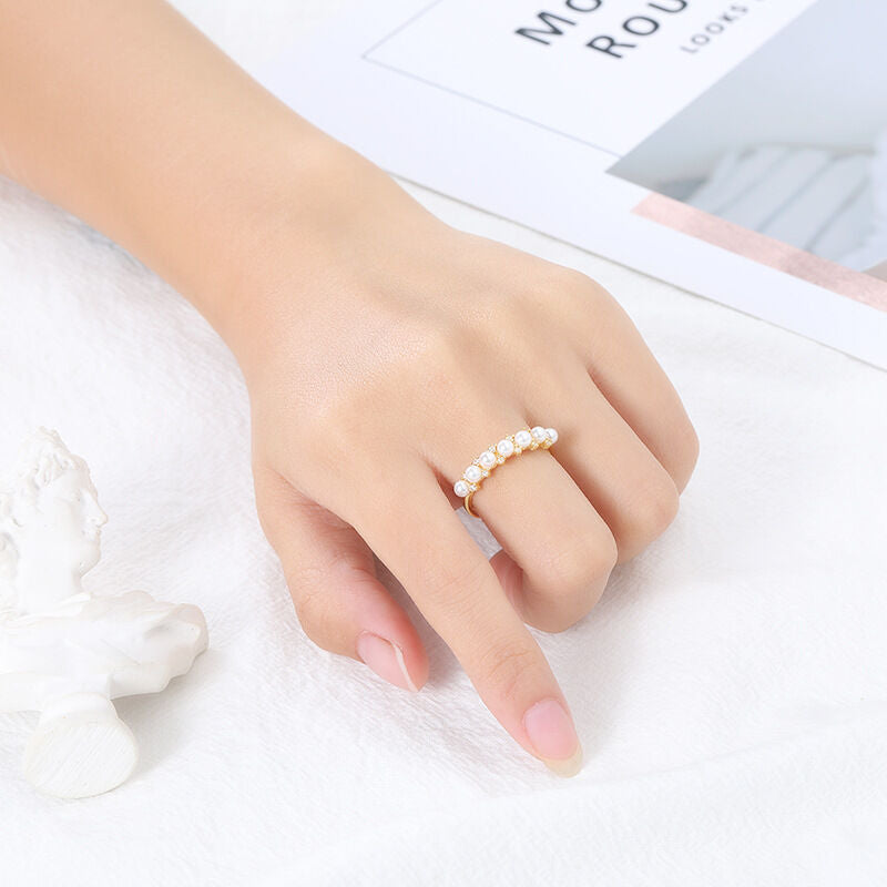Jeulia Classic Seven Pearl Sterling Silver Open Band