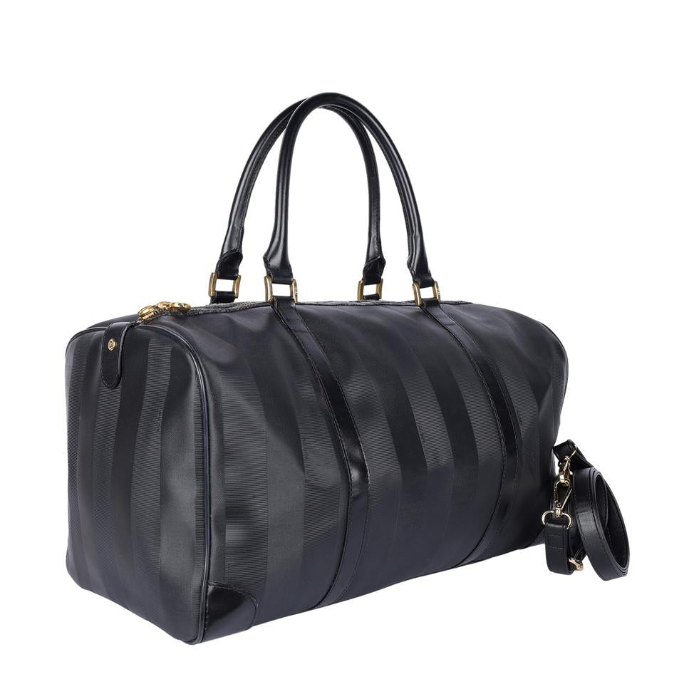 Authentic, pre-loved Fendi 2way duffle black travel handbag with strap. Features inside zipper pocket and black canvas and leather with stripes.
FAA approved for all airlines as a carry-on.
Shoulder drop: 34" - adjustable Made in France - 21"L x 9"W x 11"