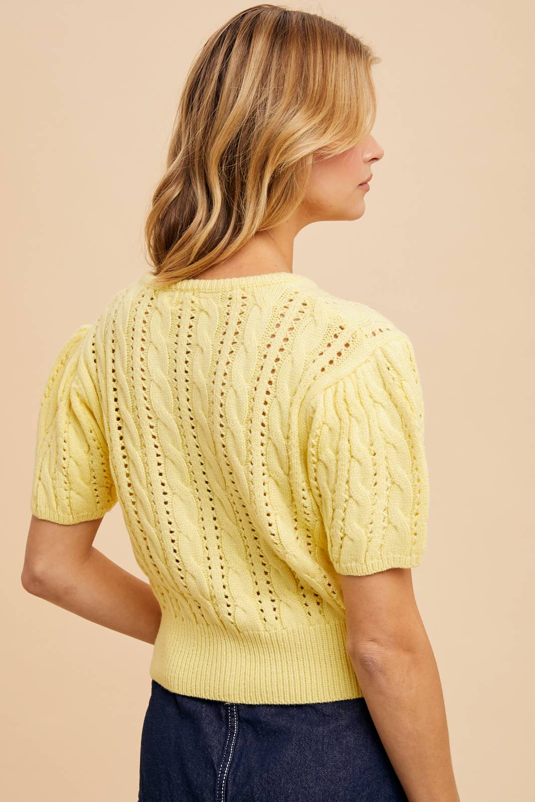 CABLE KNIT PUFF SLEEVE CARDIGAN