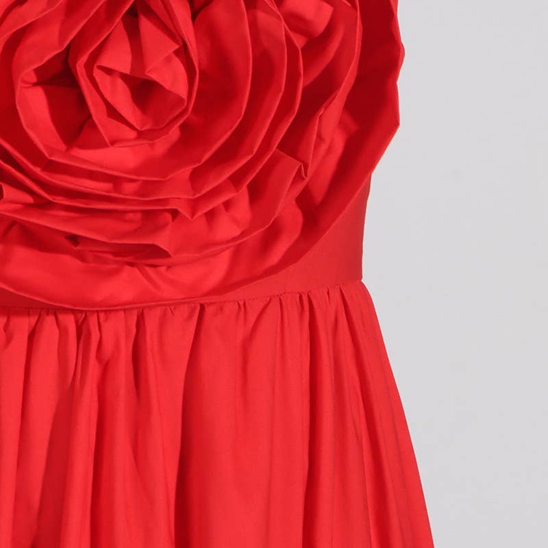 Floral Stitch High-Waist Tube Top Dress