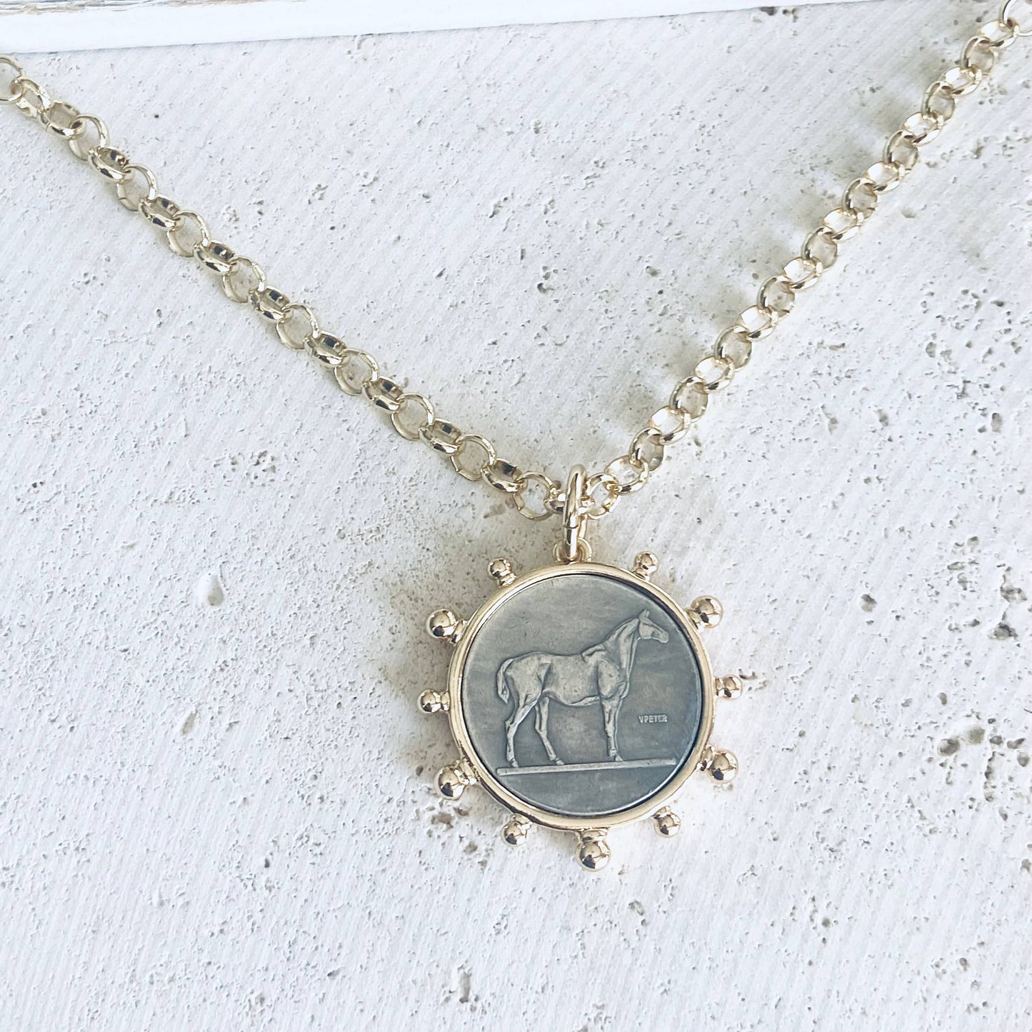 VB&CO Designs Handmade Jewelry - Horse coin necklace western equestrian jewelry derby