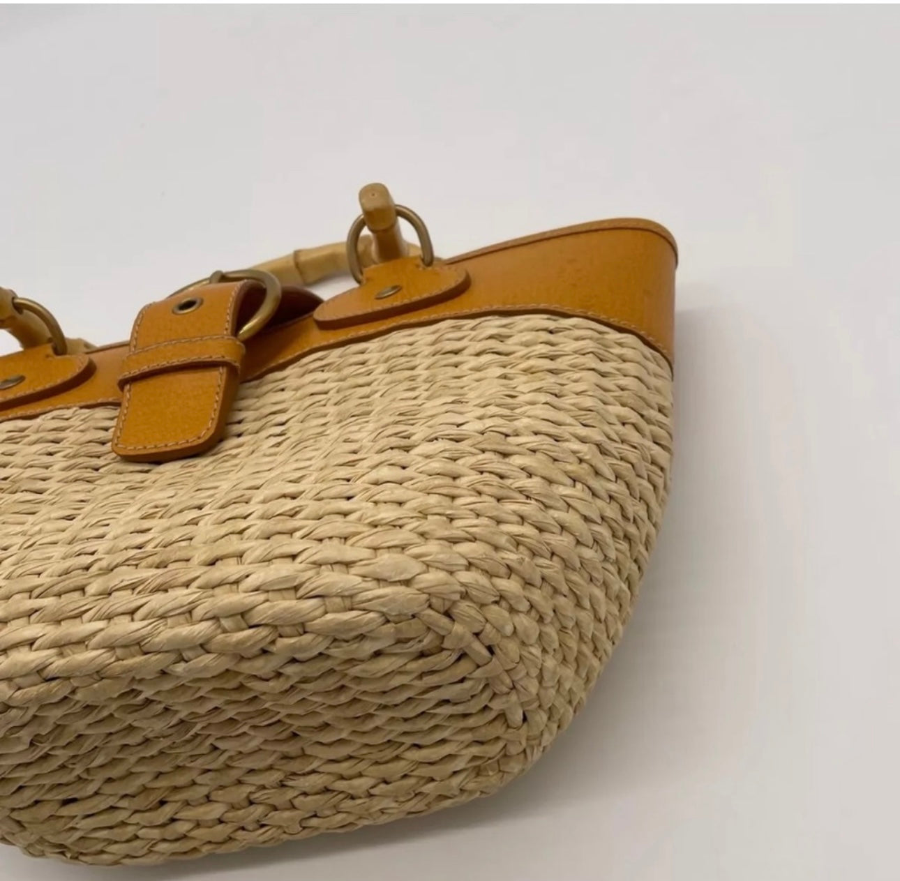 Vintage Miu Miu bamboo handle straw bag