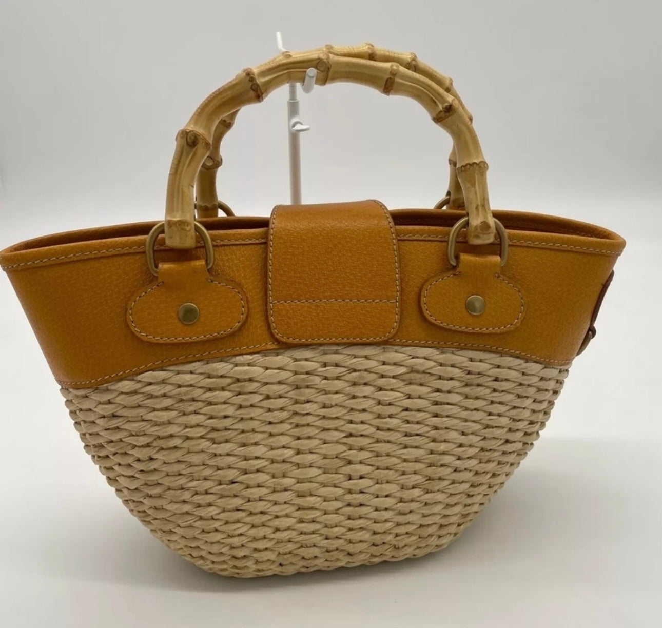 Vintage Miu Miu bamboo handle straw bag