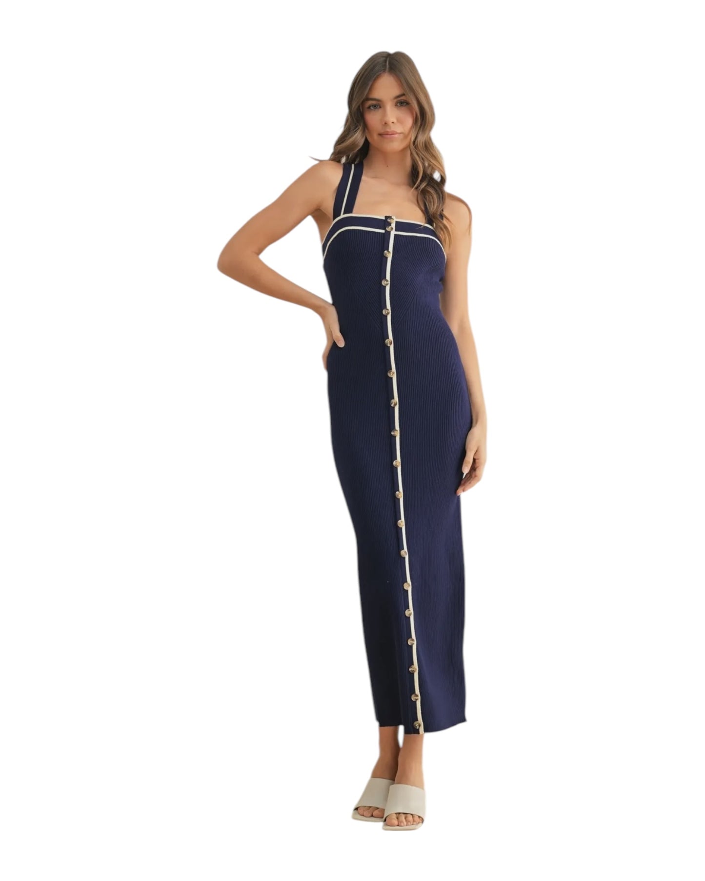 Button Front CrossBack Knitted Dress