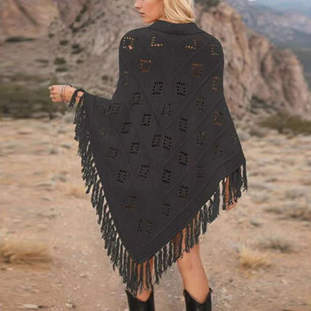 Southwestern Knit Eyelet Poncho
