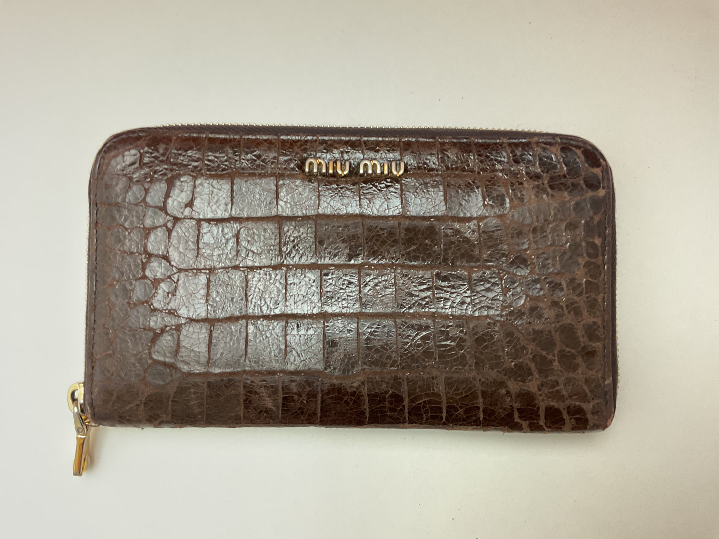 Miu Miu Brown Crocodile Leather Long Wallet