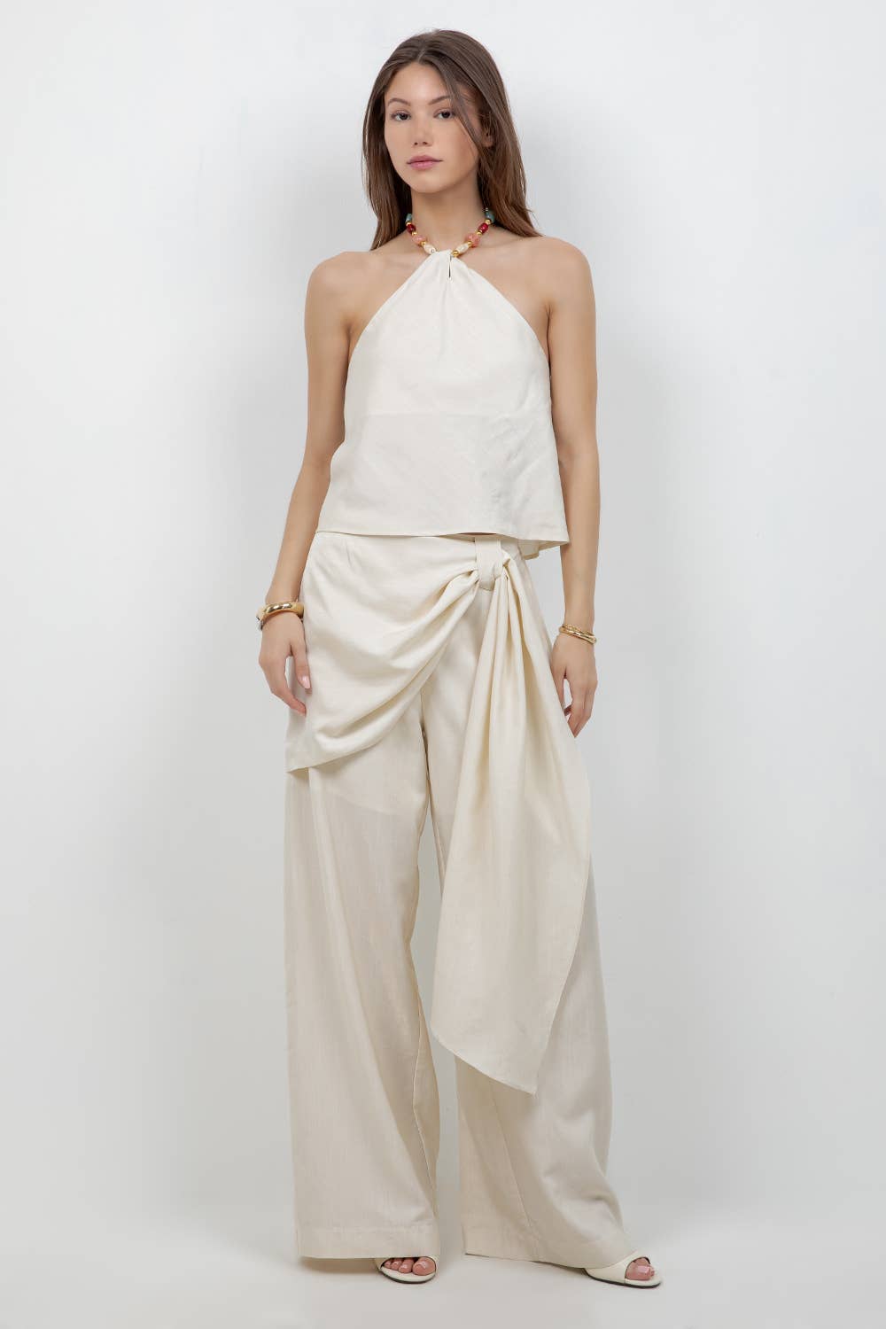 Whiteroom+Cactus - SOFT WOVEN HALTER TOP WITH BEAD ACCENT - Cream / S