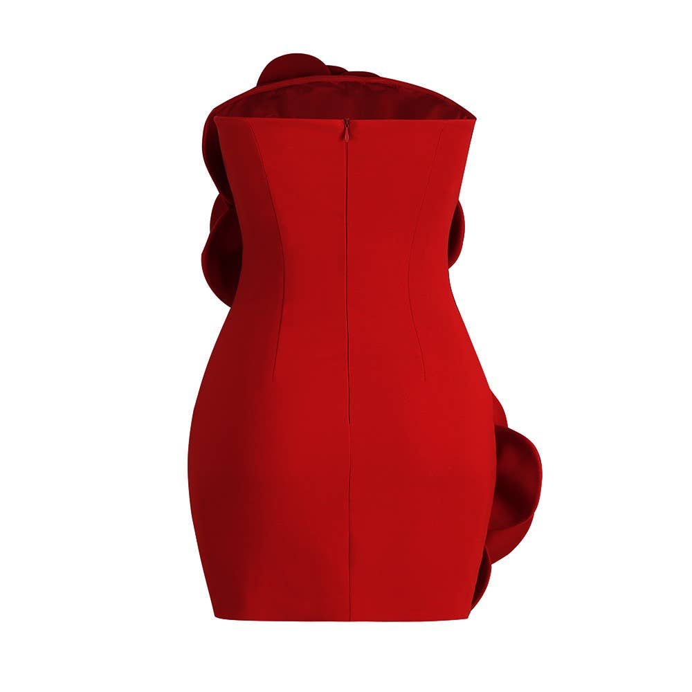 Red 3D Flower Tube Dress - Bold Elegance