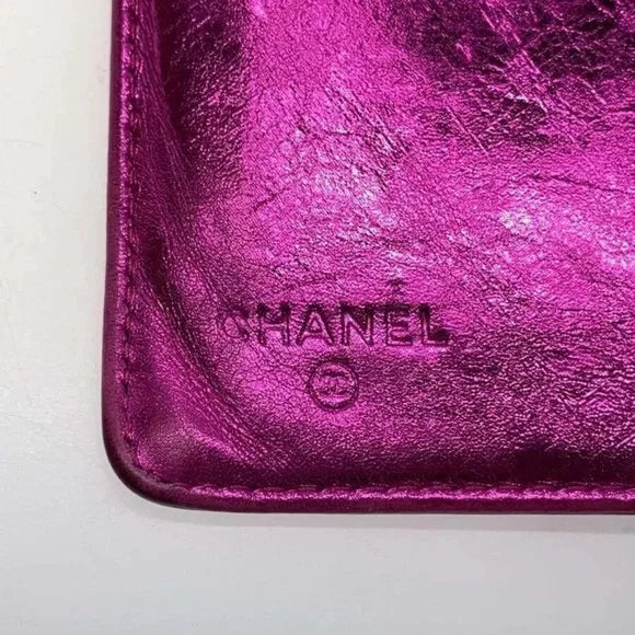 Pink Chanel Metallic Foil calfskin Leather Bow long wallet