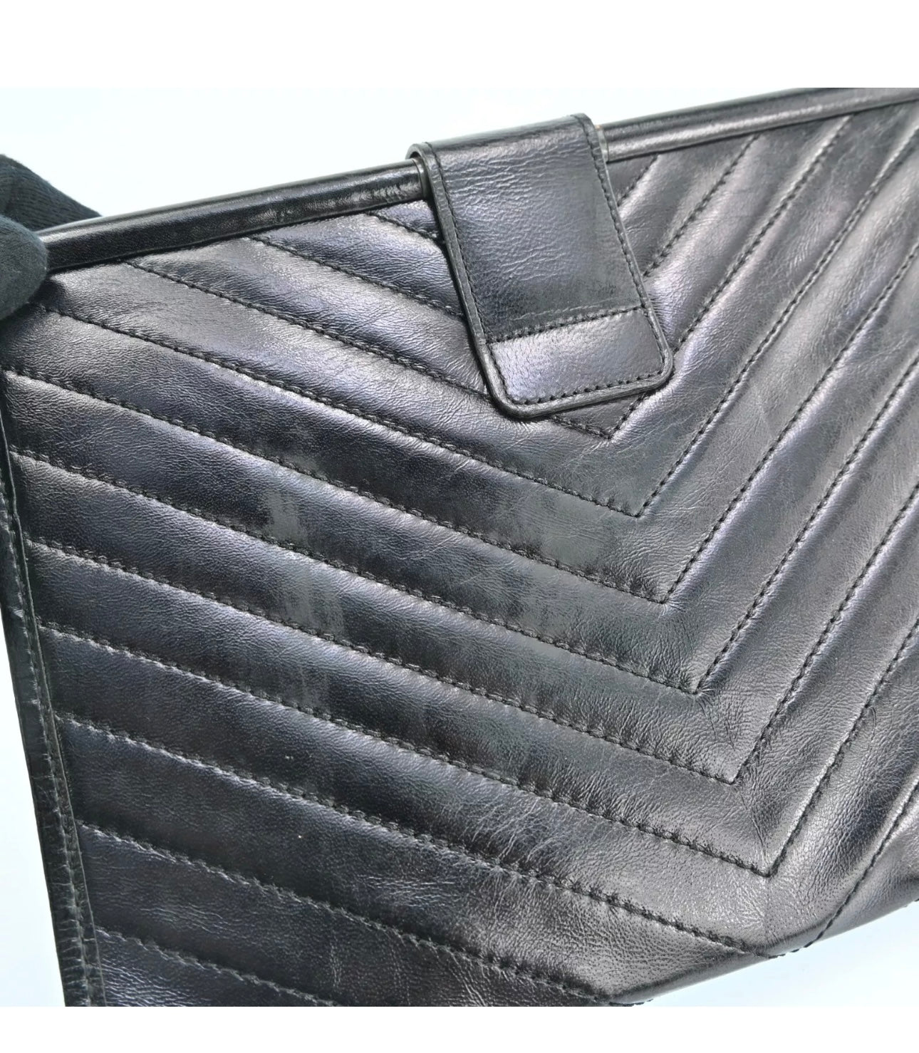 Yves Saint Laurent YSL Black Chevron Leather Clutch Bag