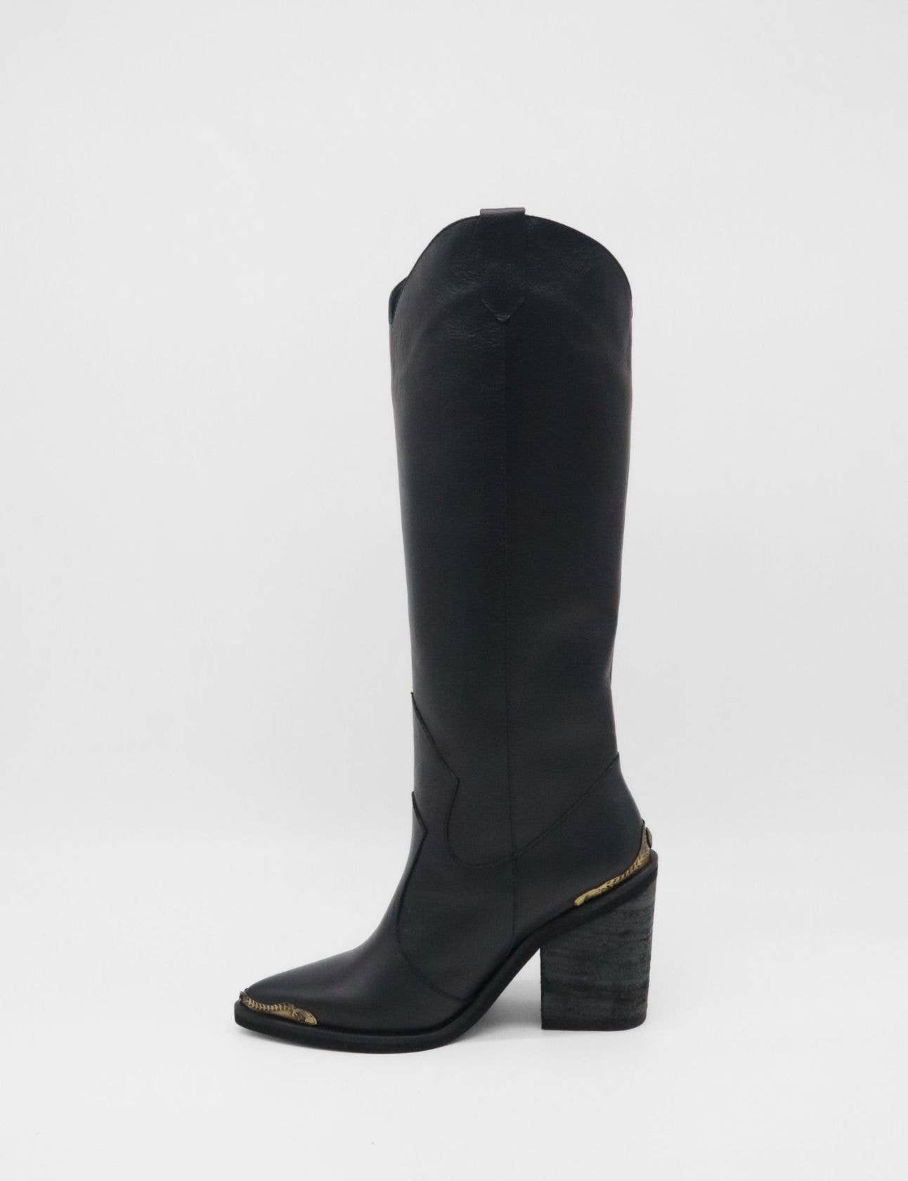 STIVALI NEW YORK - Catalina western cowboy boots in black leather women's shoes