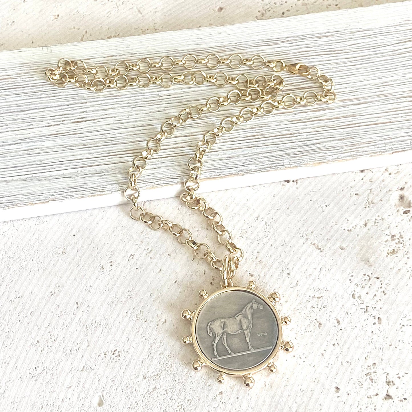 VB&CO Designs Handmade Jewelry - Horse coin necklace western equestrian jewelry derby