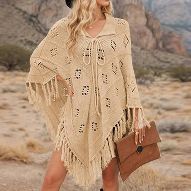 Southwestern Knit Eyelet Poncho