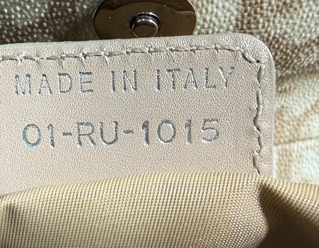 Christian Dior Vintage Trotter Romantique Flap Bag in beige Diorissimo coated canvas with natural leather trim and a velvet bow accent