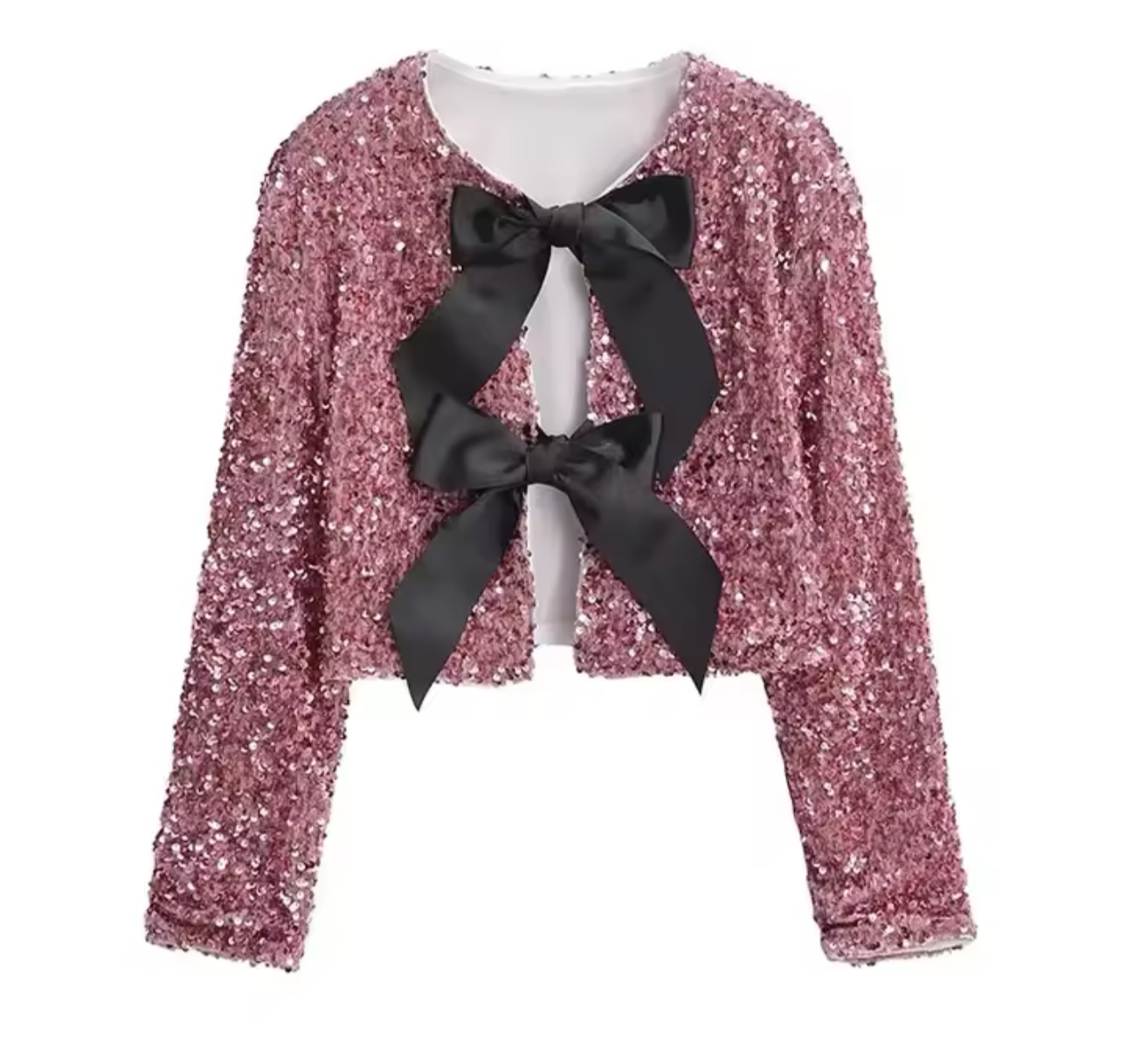 Sequin-Embellished Bow-Tie Statement Top”