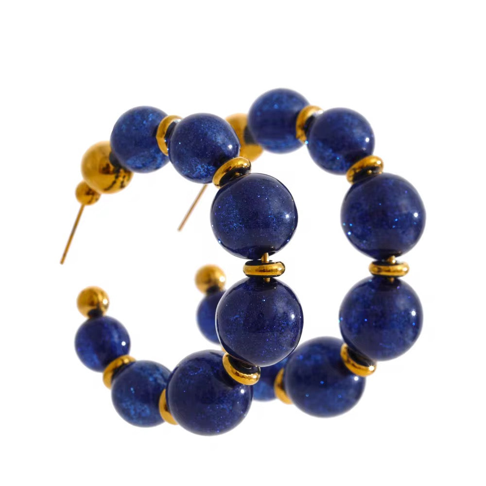 18K Gold Plated Acrylic Beaded Hoop Earrings